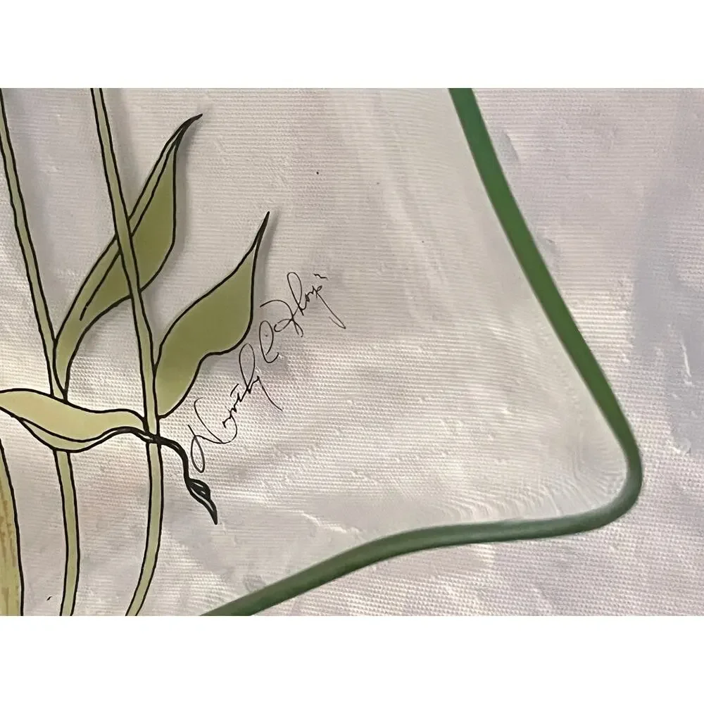 Mid Century Dorothy Thorpe Hand Painted 3 Section Glass Tray Floral - Signed